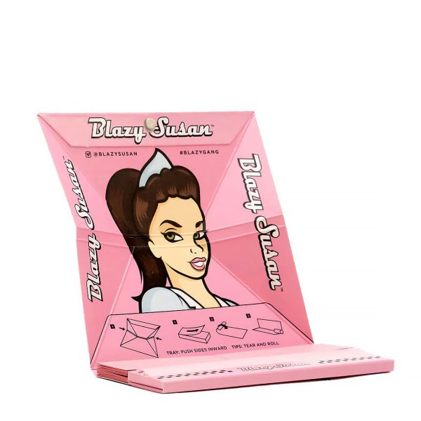 Blazy Susan’s Deluxe Rolling Kit with papers, tips, and tray in pink — king size rolling accessories set