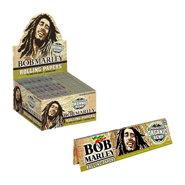 Bob Marley Organic Hemp Rolling Papers King Size — unbleached hemp rolling paper pack and display box