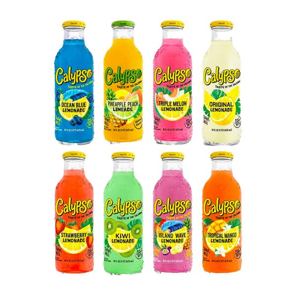 Calypso Cucumber Limeade 16 fl oz bottle shown in original branded packaging.