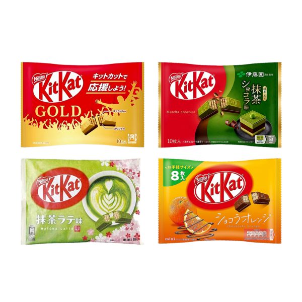 Kit Kat Jumbo Bag Japan chocolate variants shown together in original packaging.