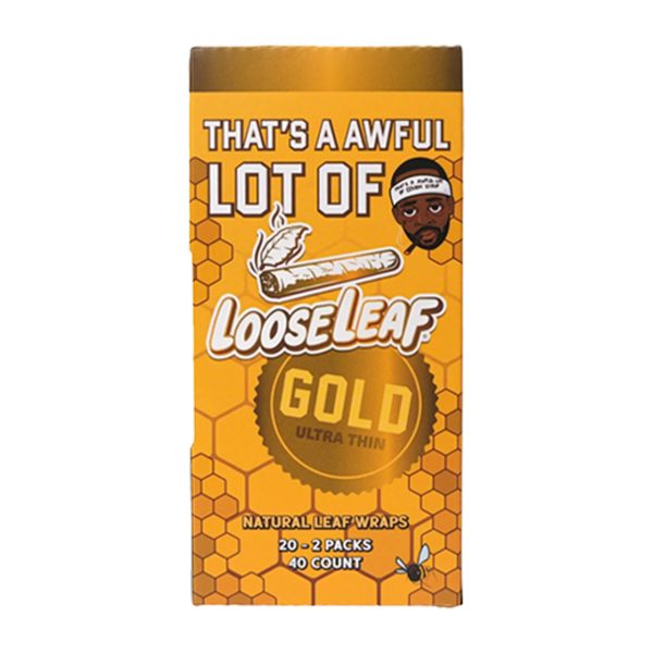 Loose Leaf Gold Ultra Thin natural tobacco leaf wrap packaging with bold yellow gold design.