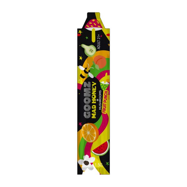 Goomz Mad Honey Mushrooms Fruit Punch drink can shown for online catalog and product identification.