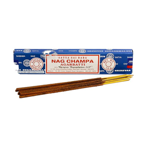 Nag Champa incense 15 g pack shown for online catalog and product identification.