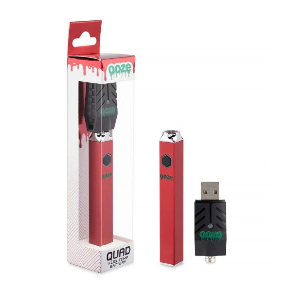 Ooze Quad Flex Temp 500mAh Battery Red shown for online catalog and product identification.