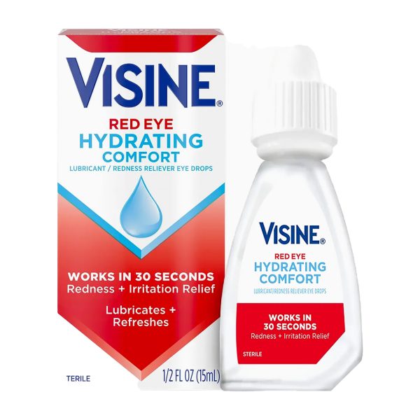 Visine Red Eye 0.28 fl oz eye drops bottle shown for online catalog and product identification.