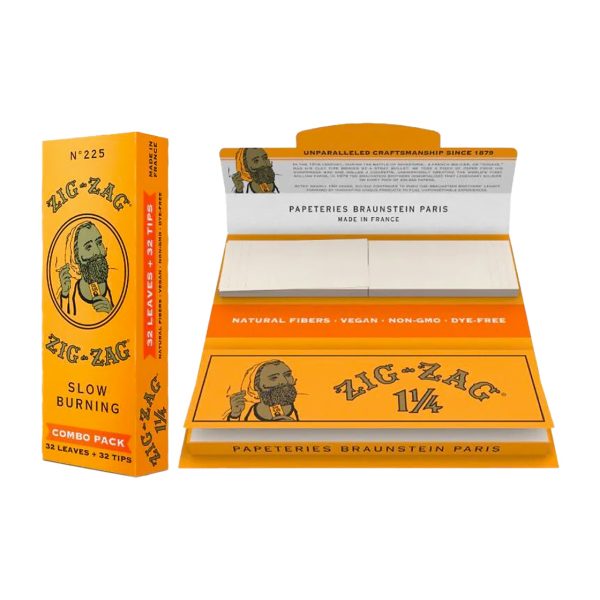 Zig-Zag rolling papers combo pack with tips in 1¼ size shown in original branded packaging.