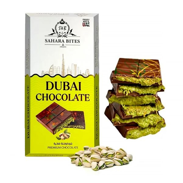 Dubai Premium Pistachio Chocolate Luxury Kunafa chocolate bar 185 g packaging with pistachio and chocolate visuals