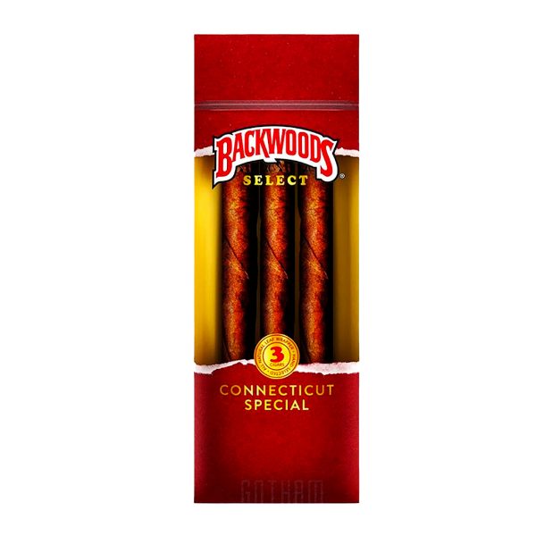 Backwoods Select Connecticut Special 3 pack cigar packaging with natural leaf wraps