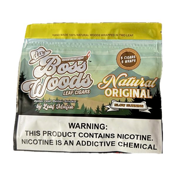 DaBoss Woods Leaf Cigars Natural Original 5 pack with cigars in leaf wraps