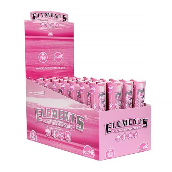 Elements Ultra Thin Pink Cones King Size rolling paper cone packaging