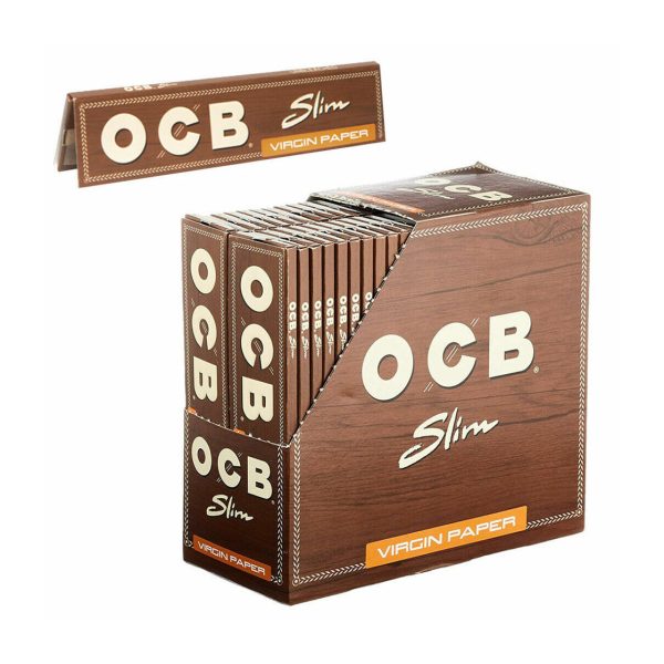 OCB rolling papers with tips unbleached king size slim pack shown in original branded packaging.