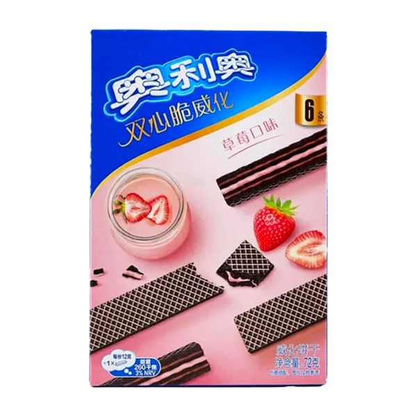 Oreo China Strawberry flavored snack shown for online catalog and product identification.