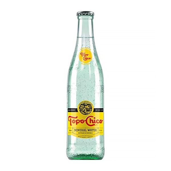 Topo Chico Sparkling Mineral Water 12 fl oz bottle with clear label