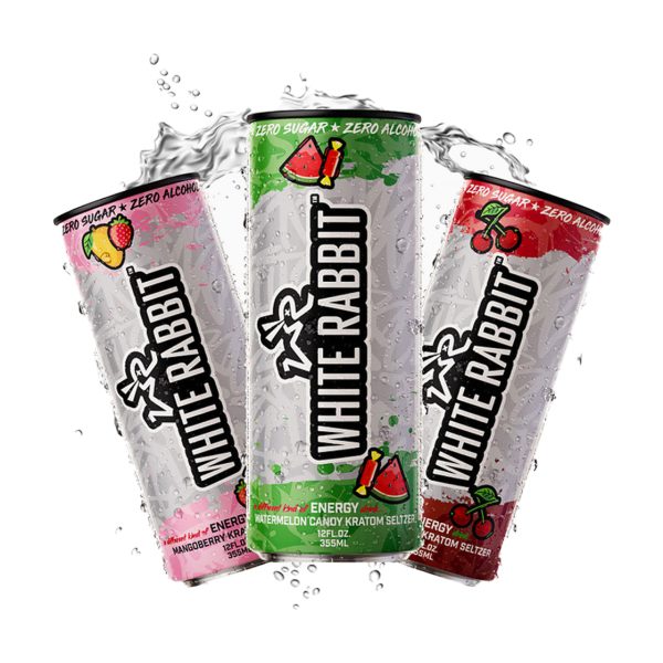 White Rabbit Kratom Seltzer can with branded label and refreshing design
