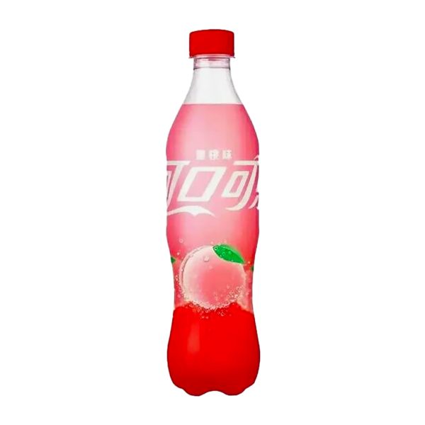 Coca-Cola China Peach 500 ml bottle shown in original branded packaging.