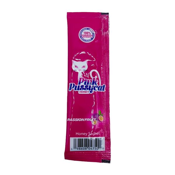 Pink Pussycat Honey Passionfruit product can shown in original branded packaging.