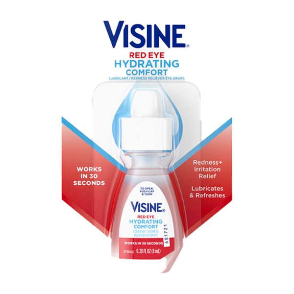 Visine Red Eye 0.28 fl oz eye drops bottle shown for online catalog and product identification.